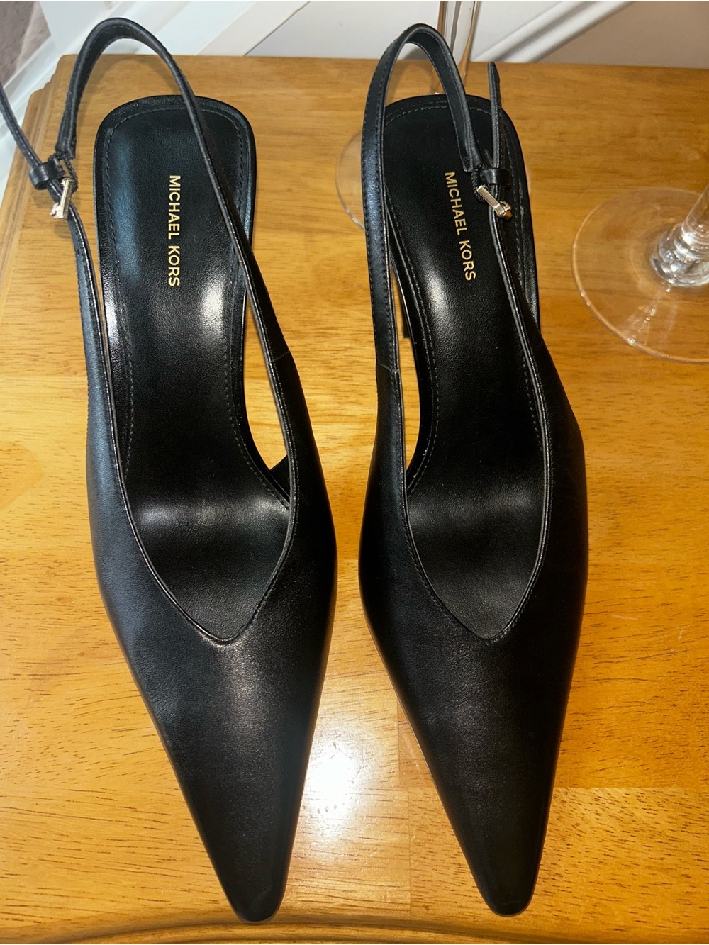 Michael Kors Black Electra Leather Pointed Slingback Heels